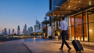 Business traveller arriving at a hotel near Dubai World Trade Centre